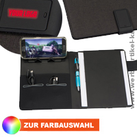 A 5 Schreibmappe mit integrierter Powerbank und LED als Werbegeschenk, bedruckt mit Ihrem Logo! 