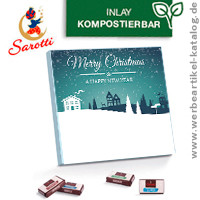 Täfelchen Adventskalender Sarotti Motiv Weihnachtsdorf, bedrucken mit Ihrem Logo! 