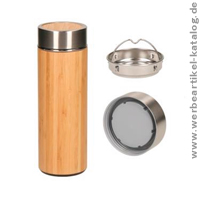 Vakuum Flasche Bambus, small, braun, als Werbegeschenkdie Teeliebhaber unter Ihren Kunden! 