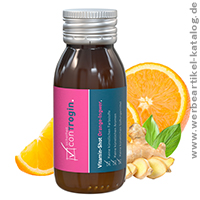 Vitamin-Shot Orange-Ingwer, fruchtig-scharfes Werbemittel mit Ihrem individuellen Branding. 