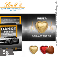 Wahrlich süße Werbeartikel - Werbeklappkarte mit Lindt Schokoladen Herz 