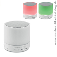 Bluetooth Lautsprecher LED ROUND WHITE, als Kundengeschenk mit Ihrem Logo. 