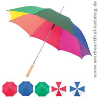 Bunter Werbemittel Regenschirm in Regenbogenfarben mit Druck
