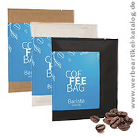 CoffeeBag Barista: Die natürliche Alternative zu herkömmlichen Kaffeekapseln, als Werbemittel mit Ihrem individuellen Layout.. 