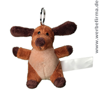 Plüsch-Schlüsselanhänger Hund, als Werbeartikel mit Ihrem Logo auf dem Fähnchen. Plüsch-Schlüsselanhänger Hund, als Werbeartikel mit Ihrem Logo auf dem Fähnchen.