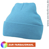 Winterliche Strickmtze mit breiter Krempe und Ihrer Werbung / Werbeartikel Strickmtze / Werbeartikel fr den Winter / Mtzen mit Firmenlogo / Beanies mit Werbung