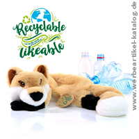 Hundespielzeug RecycelFuchs, als Werbeartikel aus 100% genutzten und recycelten PET-Flaschen! 