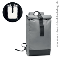 BRIGHT ROLLPACK, Rucksack mit Rollverschluss, aus reflektierendem 190T Polyester als Werbegeschenk zur besseren Sichtbarkeit.