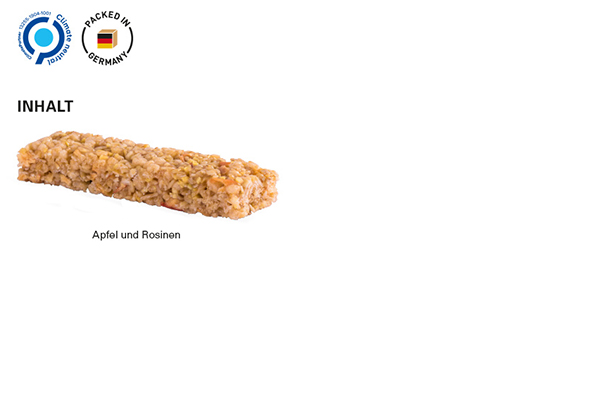 Müsli Riegel Multi Korn Apfel mit Werbung als Kundengeschenk. Müsli Riegel Multi Korn Apfel mit Werbung als Kundengeschenk.