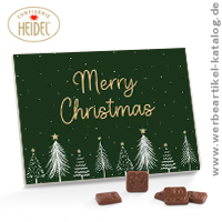 Premium Tisch Adventskalender, Motiv Merry Christmas Tanne - Schokoladen Adventskalender, bedruckt mit Ihrem Logo!