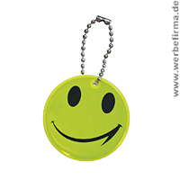 Reflektierender Anhänger Smiley - Werbeartikel mit Druck auf der Rückseite Reflektierender Anhänger Smiley - Werbeartikel mit Druck auf der Rückseite