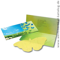 Schmetterlings-Karte, als Werbeartikel mit Samen bunte Blumenmischung.