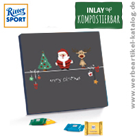 Täfelchen Adventskalender Ritter Sport, Motiv Christmas Trio, Werbeartikel Weihnachten.