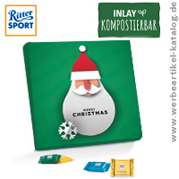 Bedruckte Adventskalender: Täfelchen Adventskalender Ritter Sport, Motiv Weihnachtsmann mit Schneeflocken.