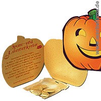 Klappkrtchen mit Krbissamen Mailingverstrker und Werbeartikel fr Halloween